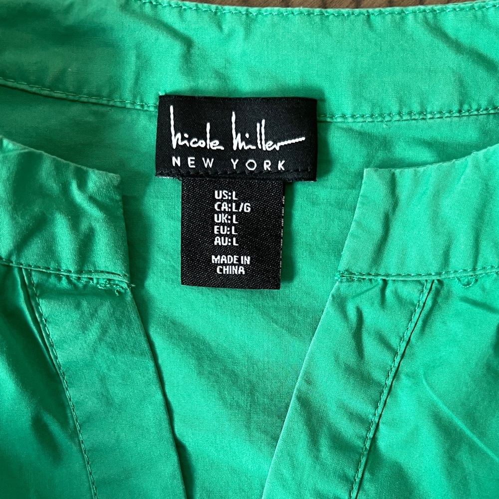 Nicole Miller Vibrant Green Puff Sleeve Mini Dress Size L LIKE NEW - Picture 6 of 7